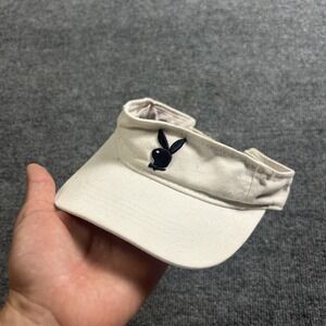 Vintage Playboy Hat Visor Strap Back One Size White Twill Bunny Logo Mens 90s